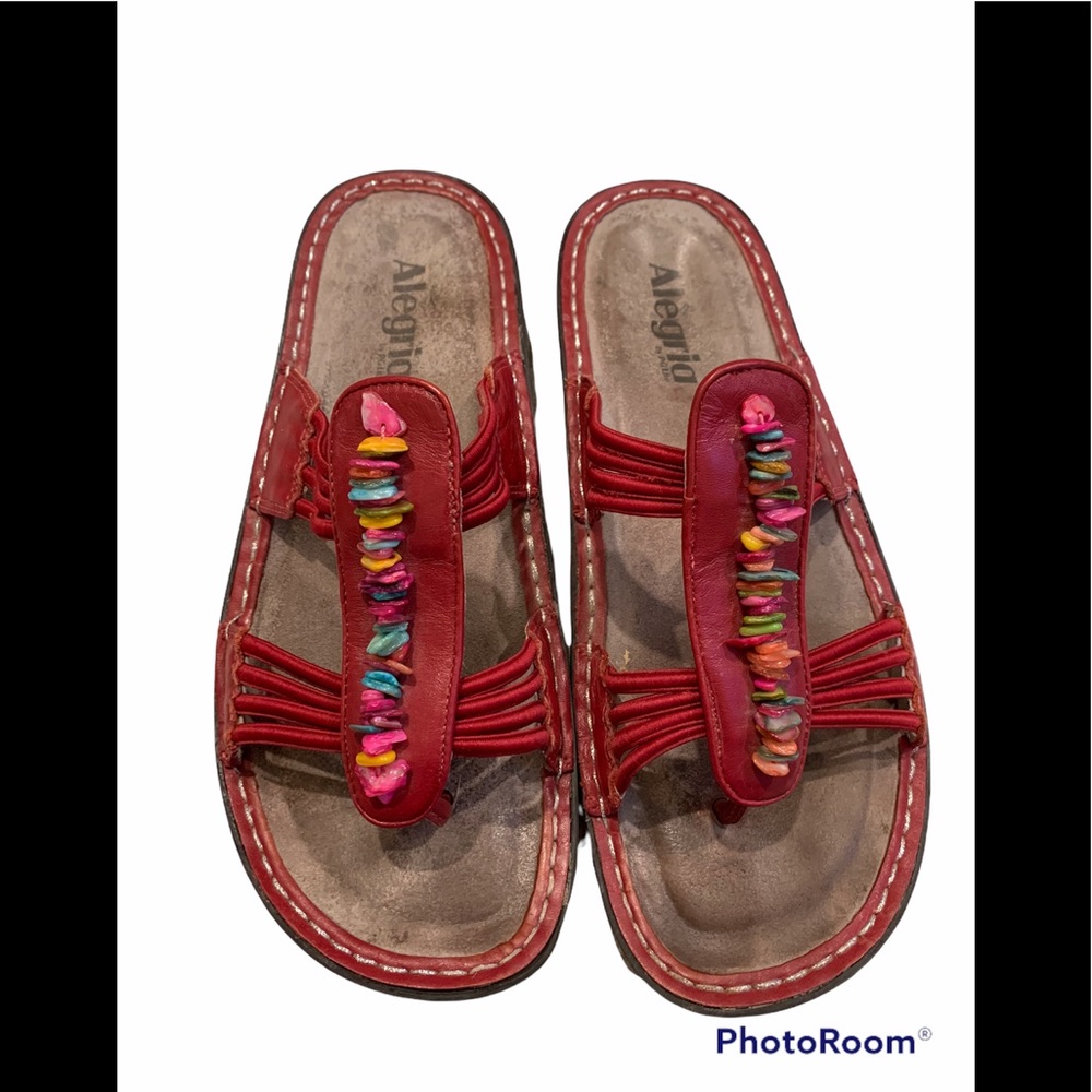Alegria By PG Lite PIS Sandals Red Leather Beaded
